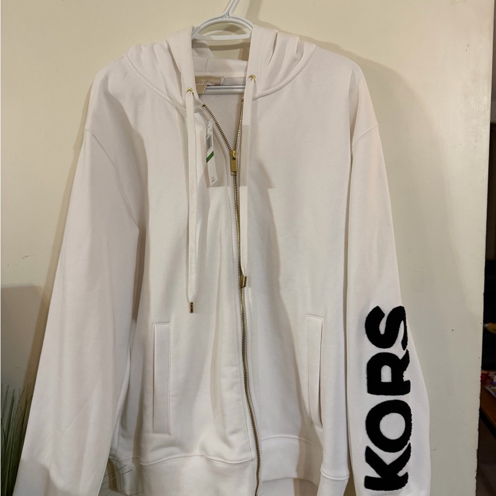 Michael Kors Cotton Blend Zip Hoodie White Size L NWT
